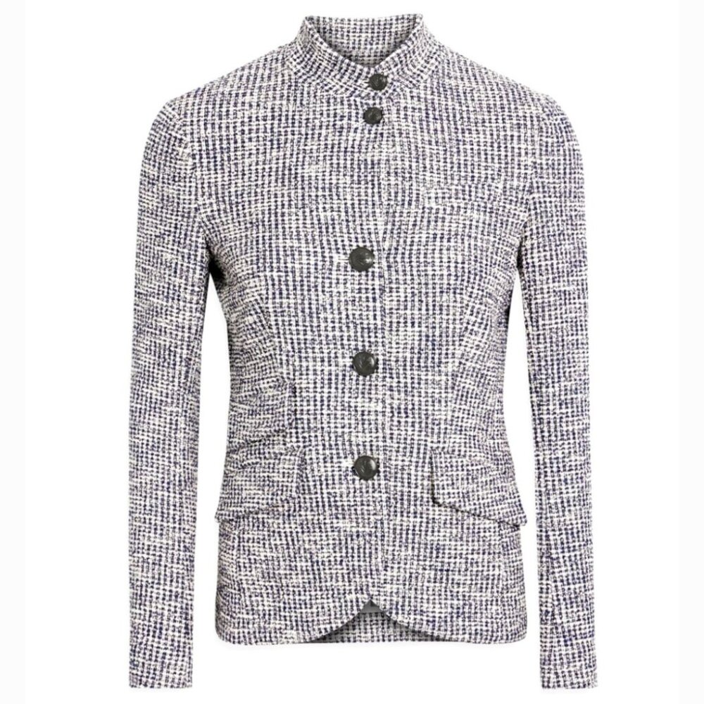NWT$600 RAG & BONE 0 4 10 Slade Italian Tweed Blazer Grey Navy White Cotton - Picture 2 of 10